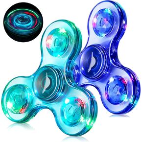WELLVO LED Fidget Spinner for Kids Adults 2Pcs, Light up Sensory Fidget Toys for Kids 4-8 8-12 Anxiety Stress Relief, Classroom Prizes Glow in The Dark Hand Spinner Boys Girls Birthday Gifts