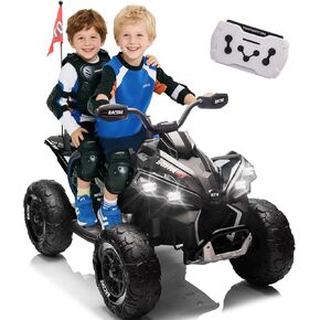 Track Seven 24V Kids Electric ATV Ride On Quad with Remote Control, Music, LED Lights, Power Display, MP3, Outdoor Toy Car for Boys Girls Ages 3+ (Black)