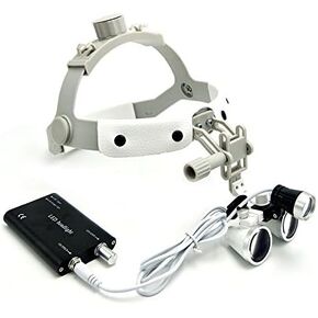 3.5X Loupes Binocular Glass Magnifier Leather Headband DY-108 New Type with LED Headlight (White)