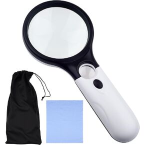 KARE and Kind 3 LED Handheld Magnifying Glass with Dual Glass - 3X and 45X Magnification Power – Great for Hobbies and Crafts, Computer Repair and Jewelry Loupe (45X 22 mm, 3X 75 mm