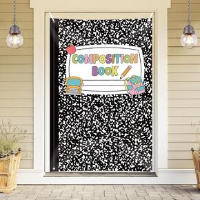 YQUQWN First Day of School Composition Notebooks Door Cover, 40×60 Inch Classroom Library Students Banner, Back to School Marble Notebooks Sign for School Kids Home Office Reading Decorations Supplies