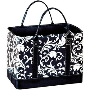 The Lakeside Collection Tote Bag and File Organizer - Black Damask
