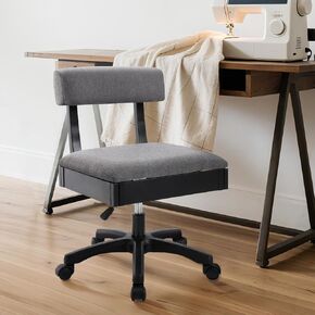 Adjustable Height Sewing Chairs, Crafting Chair with Wheels, Back Support, and Under Seat Storage - Perfect for Your Craft Room Furniture and Sewing Machines (Blue Background Print)