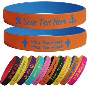 5-10000 Pcs Custom Silicone Wristbands Bulk with Your Text, Clipart, Logo, Personalized 1/2 Inch Rubber Bracelets for Motivation, Events, Gifts, Support, Fundraisers, Awareness