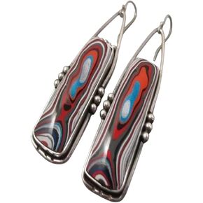 New 2026 Vintage Bohemian Silver 2025 New Women's Earrings Square Handmade Metal Inlaid Painting Pattern Pendant Earrings Jewelry Gift Jewelry Fashion Accessories Creative Gift