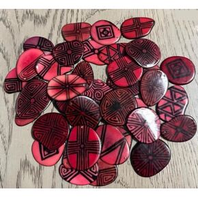 Tagua Slices Chips 20 Tagua Slices in a Mix of Black and Red Patterns | Handpainted Eco Natural Jewelry Making Supplies | Top Drilled