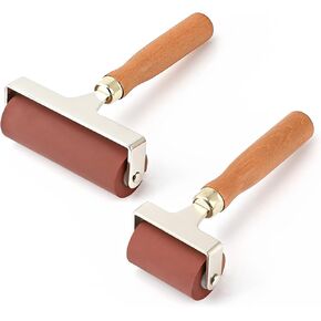 Soft Rubber Roller, Brayer Ideal for Anti Skid Tape Construction Tools, Print, Ink and Stamping Tools(2.5 & 4-Inch, Brown)