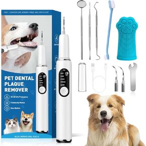 Dog Plaque and Tartar Remover Plaque Remover for Teeth with Led Light 5 Adjustable Modes Electric Toothbrush Teeth Cleaning Kit for Dog and Cat