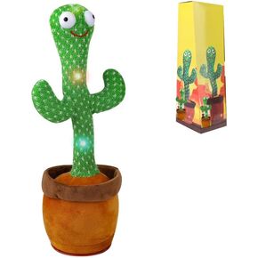Dancing Singing Cactus Toys with Box, Talking Mimicking Cactus Repeats What You Say, 2 Interchangeable Costumes for Halloween & Christmas, Educational Toy Gift for Children