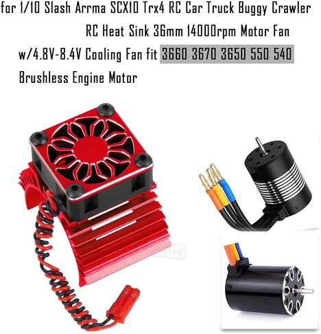 RC Heat Geat 36mm 14000 دورة في الدقيقة مروحة محرك ث/4.8V-8.4V مروحة التبريد FIT 3660 3670 3650 550 540 تحديث محرك محرك Brushless Prities for 1/10 Slash Arrma SCX10 TRX4 RC Car Truck Buggy Crawler ، Titanium in Kuwait