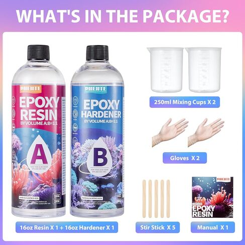 Pnente 32oz epoxy Resin Kit-التسوية الذاتية ، فقاعات الصفر وحارس الأشعة فوق البنفسجية لمدة 5 سنوات لجداول النهر ، المجوهرات ، فن الراتنج-ملائم المبتدئين 1: 1 ، غير سامة وغير صفراء (2x 16oz) in Saudi Arabia