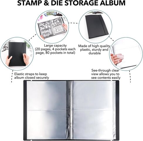 2 Pack Large Sticker Photo Storage Album, Stamp & Cutting Dies Storage Book Organizer Folder for Cards Storage DIY Scrapbooking Card Making Supplies 20 Pages 80 Pockets / Pack ( Clear + Black) in Saudi Arabia