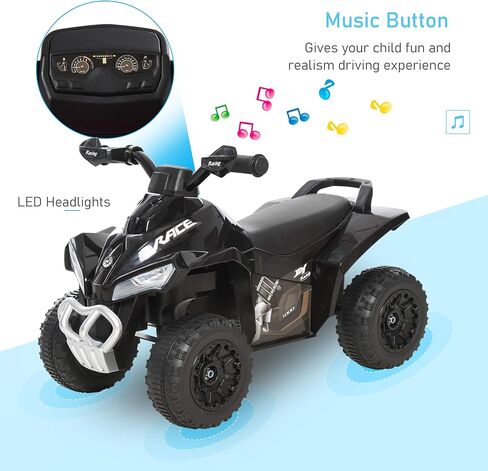 Aosom NO Power Kids Ride On Push Car, Ride Racer, Foot-to-Floor Sliding Car, Walking ATV Toy with Music, Lights, for 1.5-3 Years Old, Black in Kuwait