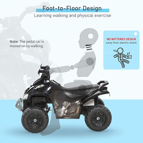 Aosom NO Power Kids Ride On Push Car, Ride Racer, Foot-to-Floor Sliding Car, Walking ATV Toy with Music, Lights, for 1.5-3 Years Old, Black in Kuwait