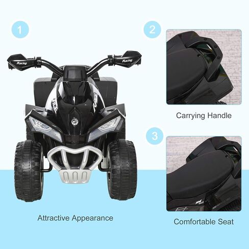 Aosom NO Power Kids Ride On Push Car, Ride Racer, Foot-to-Floor Sliding Car, Walking ATV Toy with Music, Lights, for 1.5-3 Years Old, Black in Kuwait
