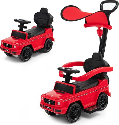 Costzon Push Car for Toddlers, 3 in 1 Mercedes Benz Stroller Sliding Walking Car w/Canopy, Handle, Armrest Guardrail, Underneath Storage, Horn Sound, Foot-to-Floor Ride On Toy for Boys Girls (Pink) in Saudi Arabia