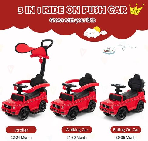 Costzon Push Car for Toddlers, 3 in 1 Mercedes Benz Stroller Sliding Walking Car w/Canopy, Handle, Armrest Guardrail, Underneath Storage, Horn Sound, Foot-to-Floor Ride On Toy for Boys Girls (Pink) in Saudi Arabia