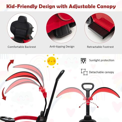 Costzon Push Car for Toddlers, 3 in 1 Mercedes Benz Stroller Sliding Walking Car w/Canopy, Handle, Armrest Guardrail, Underneath Storage, Horn Sound, Foot-to-Floor Ride On Toy for Boys Girls (Pink) in Saudi Arabia