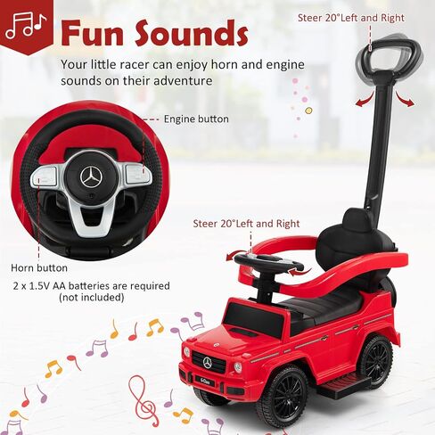 Costzon Push Car for Toddlers, 3 in 1 Mercedes Benz Stroller Sliding Walking Car w/Canopy, Handle, Armrest Guardrail, Underneath Storage, Horn Sound, Foot-to-Floor Ride On Toy for Boys Girls (Pink) in Saudi Arabia