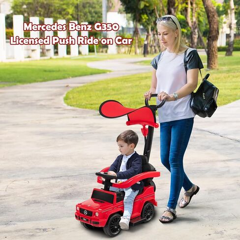Costzon Push Car for Toddlers, 3 in 1 Mercedes Benz Stroller Sliding Walking Car w/Canopy, Handle, Armrest Guardrail, Underneath Storage, Horn Sound, Foot-to-Floor Ride On Toy for Boys Girls (Pink) in Saudi Arabia