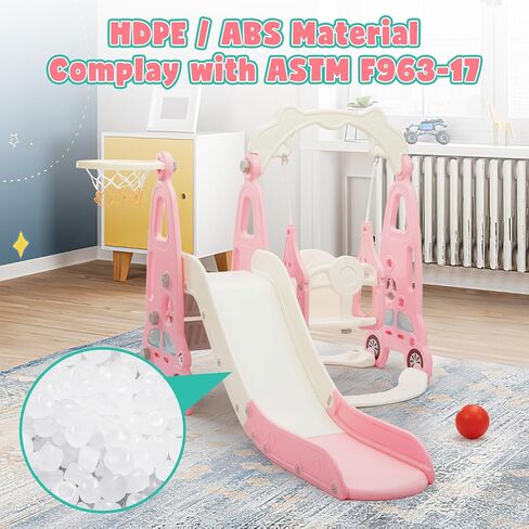 4 in 1 Slide Climber Swing Set, Freestanding Toddler Slide Climber Playset with Basketball Hoop, Toddler Playground Indoor Outdoor, Easy Setup (Red) in Saudi Arabia