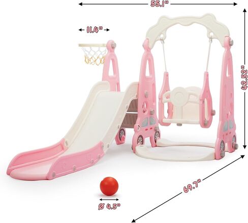 4 in 1 Slide Climber Swing Set, Freestanding Toddler Slide Climber Playset with Basketball Hoop, Toddler Playground Indoor Outdoor, Easy Setup (Red) in Saudi Arabia