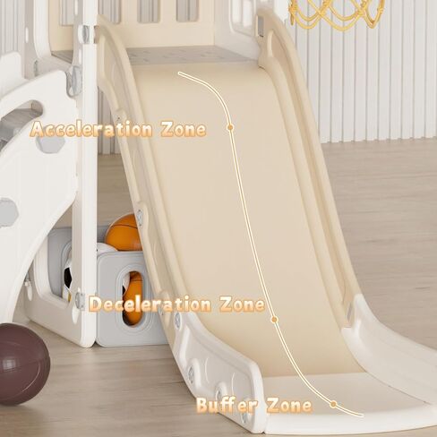 Yufu 5 in 1 Slide Toddler Slide ، شريحة متسلق الأطفال مع طوق كرة السلة والكرة ، وملعب داخلي في الهواء الطلق للأطفال الصغار الذين تتراوح أعمارهم بين 1-3 (Beige+Coffee) in Kuwait