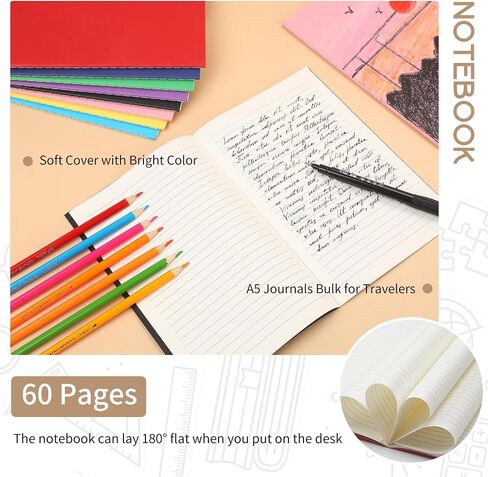 Miikoul 48 Pack A5 المجلات المبطنة المبطنة في الكلية السائبة ، Cover Cover Cover College ، محكم الدفترية ، مجلة تكوين دفتر للطلاب ، 8.3x5.5 بوصة ، 80 GSM ، 60 صفحة/30 ورقة in Kuwait