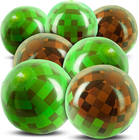 8PCS 8Inch Beach Ball Set for Green Pixel Themed Birthday Party Decorations,Pool Party Supplies,Summer Outdoor Activities,Kids Party Favors,Class Celebration & Holiday Games (8PCS Green+Brown 8inch) in Kuwait