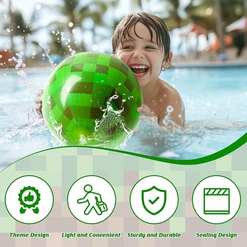 8PCS 8Inch Beach Ball Set for Green Pixel Themed Birthday Party Decorations,Pool Party Supplies,Summer Outdoor Activities,Kids Party Favors,Class Celebration & Holiday Games (8PCS Green+Brown 8inch) in Kuwait