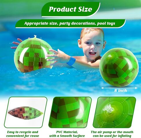 8PCS 8Inch Beach Ball Set for Green Pixel Themed Birthday Party Decorations,Pool Party Supplies,Summer Outdoor Activities,Kids Party Favors,Class Celebration & Holiday Games (8PCS Green+Brown 8inch) in Kuwait