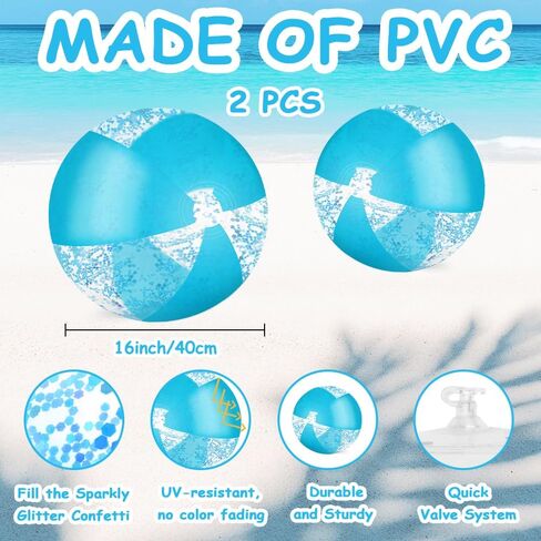 Inflatable Glitter Beach Ball 16 Inch Pink Beach Balls for Pool with Confetti, Sparkling Balls for Summer Pool Adults Birthday Party Favors Decorations in Kuwait