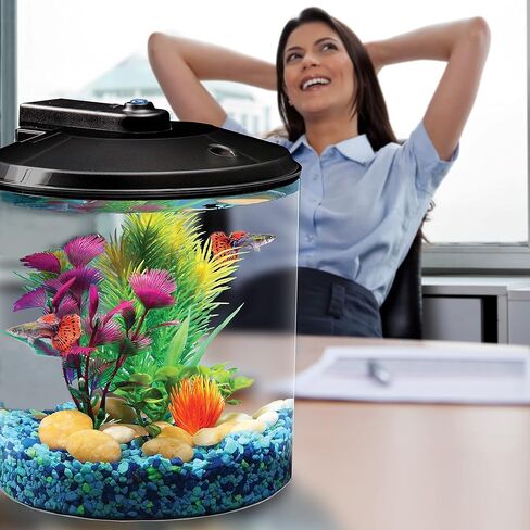 Koller Products AquaView 2-Gallon Plastic 360 Aquarium with Power Filter & LED Lighting for Tropical Fish - Betta Fish in Kuwait
