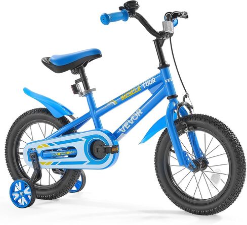 VEVOR Kids Bike, 14 Inches BMX Style Children Bicycle, Rider Height 2.95 ft - 3.77 ft, Training Wheels Included, Sturdy and Easy to Assemble, Toddler Bike for Boys & Girls Learning to Ride, Blue in Saudi Arabia