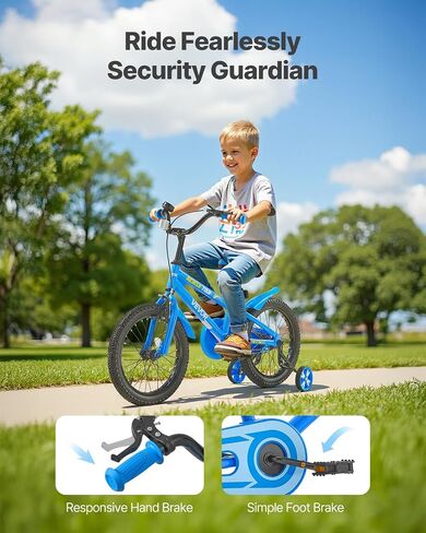 VEVOR Kids Bike, 14 Inches BMX Style Children Bicycle, Rider Height 2.95 ft - 3.77 ft, Training Wheels Included, Sturdy and Easy to Assemble, Toddler Bike for Boys & Girls Learning to Ride, Blue in Saudi Arabia