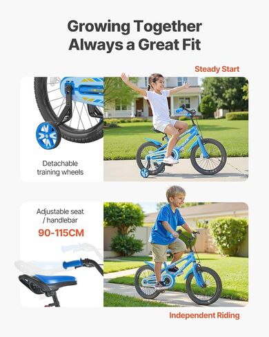 VEVOR Kids Bike, 14 Inches BMX Style Children Bicycle, Rider Height 2.95 ft - 3.77 ft, Training Wheels Included, Sturdy and Easy to Assemble, Toddler Bike for Boys & Girls Learning to Ride, Blue in Saudi Arabia