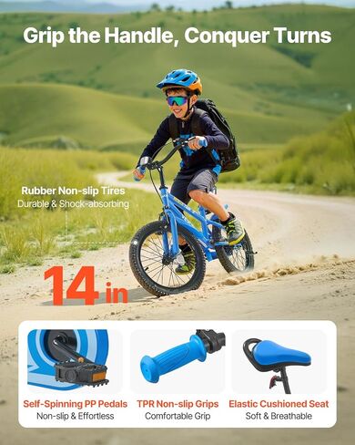 VEVOR Kids Bike, 14 Inches BMX Style Children Bicycle, Rider Height 2.95 ft - 3.77 ft, Training Wheels Included, Sturdy and Easy to Assemble, Toddler Bike for Boys & Girls Learning to Ride, Blue in Saudi Arabia