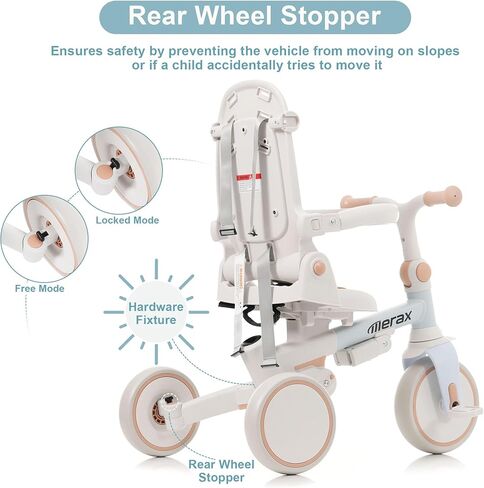 7 in 1 Baby Tricycle Toddler Trike Collapsible Frame Kid Rider Removable Pedal Ages 1Y-6Y in Kuwait