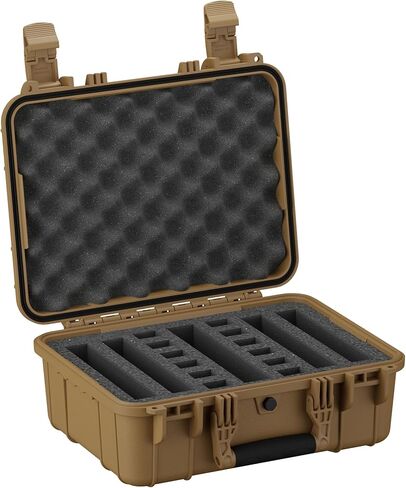 Condition 1 16'' Medium Heavy Duty Waterproof Hard Padded Pistol Case with 4 Slot 12 Mag Pre-Cut Foam - Storage for Accessories Firearms TSA Friendly - 16" x 13" x7" - Black in Kuwait