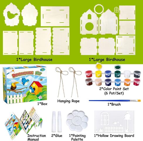 Heyzeibo 2Pack Bird House Craft Kits للأطفال لبناء وطلاء Birdhouse ، والفنون الخشبية والحرفية هدايا عيد الفصح للبنات الصغار in Kuwait