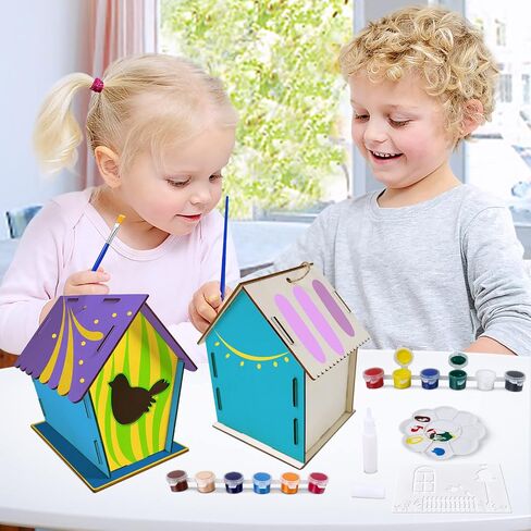 Heyzeibo 2Pack Bird House Craft Kits للأطفال لبناء وطلاء Birdhouse ، والفنون الخشبية والحرفية هدايا عيد الفصح للبنات الصغار in Kuwait