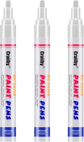 White Paint Markers, 3 Pack Oil-Based Waterproof Quick Dry Permanent Paint Pen Set for Rocks Painting, Wood, Fabric, Plastic, Canvas, Glass, Mugs, Metal, Tire, Stone, DIY Craft in Kuwait