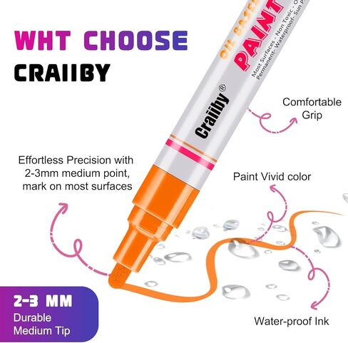 White Paint Markers, 3 Pack Oil-Based Waterproof Quick Dry Permanent Paint Pen Set for Rocks Painting, Wood, Fabric, Plastic, Canvas, Glass, Mugs, Metal, Tire, Stone, DIY Craft in Kuwait