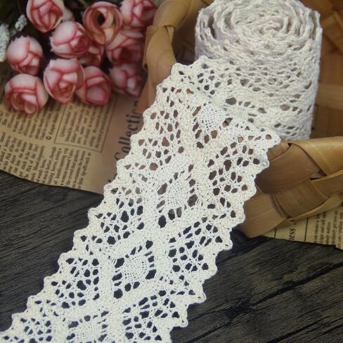 Lace Ribbons for Crafts, Cotton Lace Trim for Sewing, Vintage Lace Fabric, Sewing Lace Fabric by the Yard, 2.2 Inch Lace Ribbon Used for Diy Decoration, Decals, Crafts, Bridal Wedding(10 Yards, Beige) in Kuwait