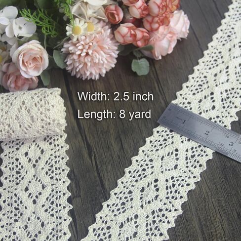 Lace Ribbons for Crafts, Cotton Lace Trim for Sewing, Vintage Lace Fabric, Sewing Lace Fabric by the Yard, 2.2 Inch Lace Ribbon Used for Diy Decoration, Decals, Crafts, Bridal Wedding(10 Yards, Beige) in Kuwait