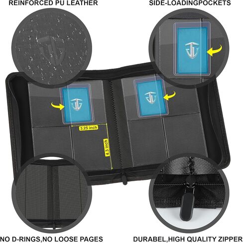 Toploader Binder ، يمتلك 112 Toploaders ، و 4 جيبات محمولة Top Pocket لأصحاب البطاقات الصلبة 3 "× 4" لبطاقات التداول أو بطاقات الرياضة (أسود) in Kuwait