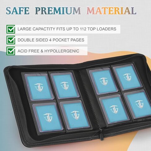 Toploader Binder ، يمتلك 112 Toploaders ، و 4 جيبات محمولة Top Pocket لأصحاب البطاقات الصلبة 3 "× 4" لبطاقات التداول أو بطاقات الرياضة (أسود) in Kuwait
