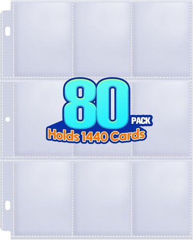 80 Pack 9 Pocket Trading Card Sleeve Pages ، Page Watersors Sleeves Card Sleeves for 3 Ring Binder ، Card Binder Sleeves for Baseball ، Football ، Game Sport Business Cards in Kuwait