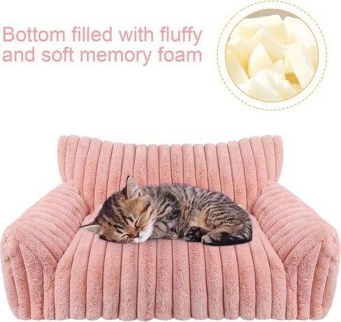 Cute Cat Couch Bed for Indoor Cats, Fluffy Pet Cat Sofa with Premium Soft Corduroy Fleece, Cute Small Dog Beds for Small Dogs, Fuzzy Puppy Chair with Removable Washable Cover (24x18x10,Pink) in Saudi Arabia