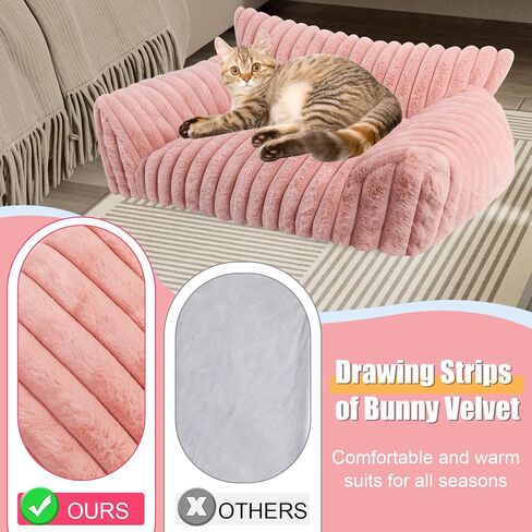 Cute Cat Couch Bed for Indoor Cats, Fluffy Pet Cat Sofa with Premium Soft Corduroy Fleece, Cute Small Dog Beds for Small Dogs, Fuzzy Puppy Chair with Removable Washable Cover (24x18x10,Pink) in Saudi Arabia